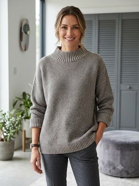 AFF Non Omologato Italian Honeycomb Knit Mock Neck Sweater Gray Medium